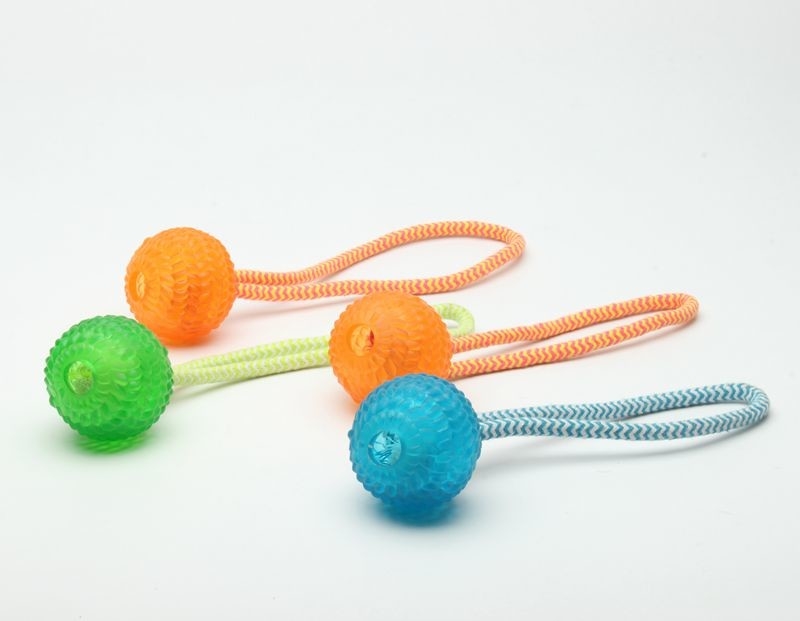 Colorful Soft Rubber Squeaky Ball With Cotton Rope Activity Dog Chew Toy Set