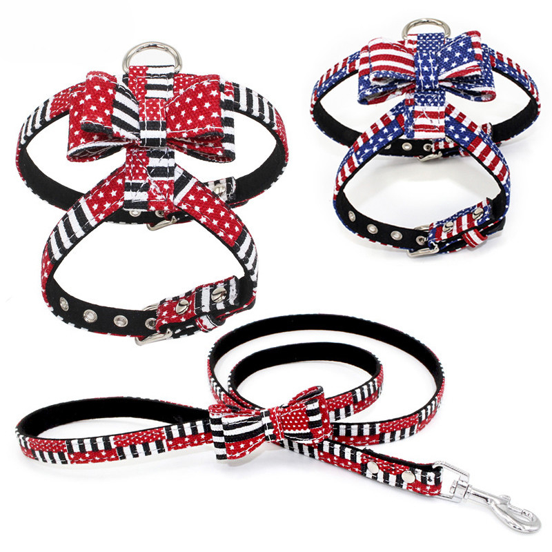 Country Flags Pattern Baby Dog Harness Set Soft Fiber No Pull Easy Control